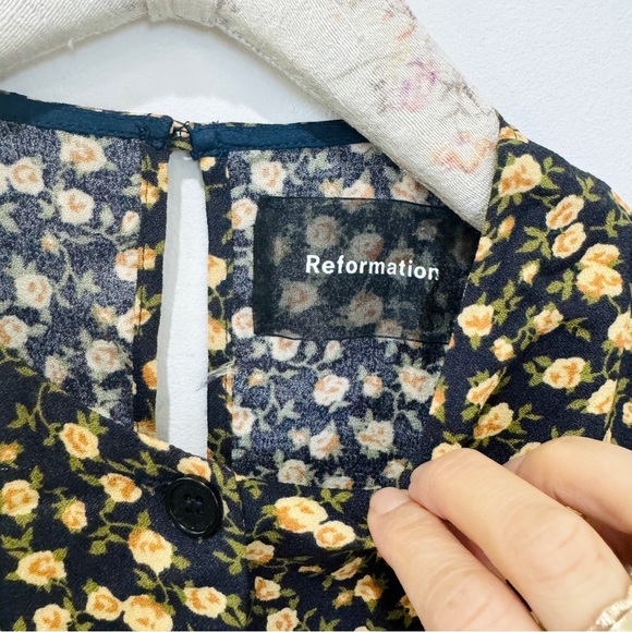 Reformation yellow black floral cap sleeve midi dress NEW - Picture 10 of 14